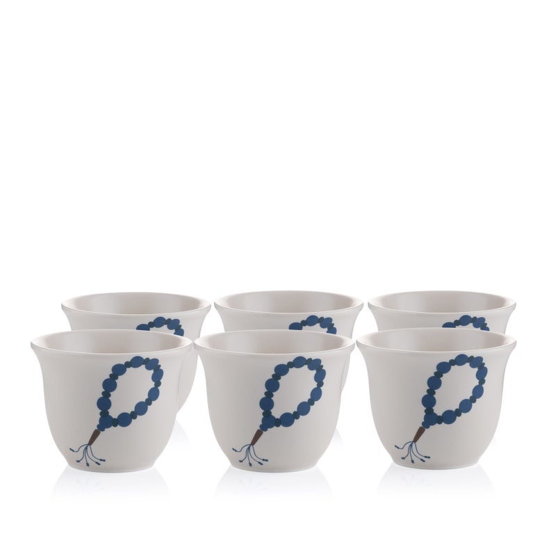 Blends Beige Coffee Cups Set with Blue Beads Pattern - Image 1